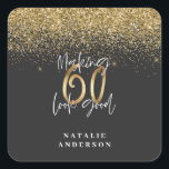 Modern glitter black and gold 60th birthday square sticker<br><div class="desc">Modern glitter black and gold 60th birthday gift. Part of a elegant stylish collection.</div>