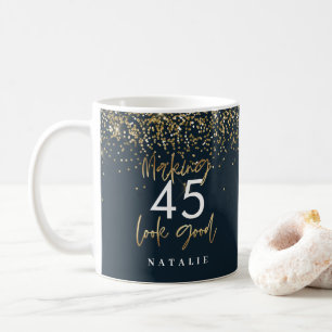 Modern glitter blue and gold 45h birthday coffee mug