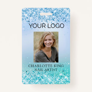 Modern Glitter Blue  Employee Photo ID Badge