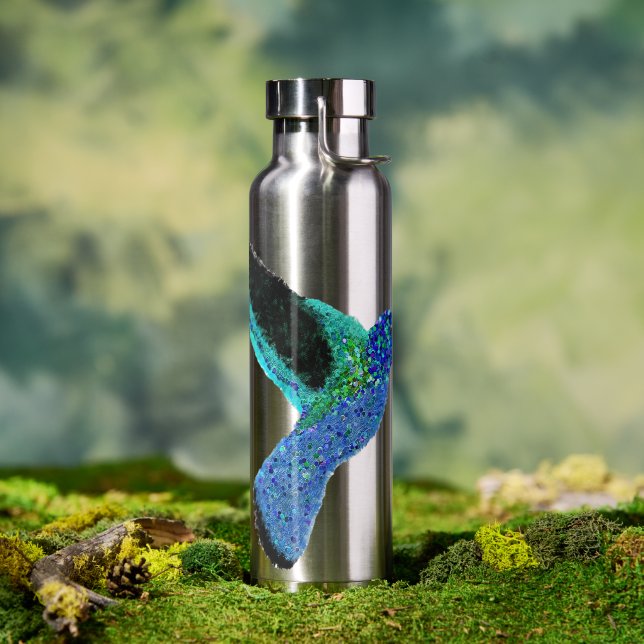 Modern glitter blue hummingbird water bottle (Outdoor)