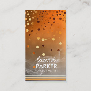 Modern Glitter Bokeh Makeup Artist Orange Business Card