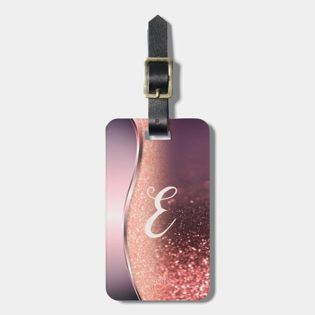Modern Glitter Bokeh, Monogram Luggage Tag (Front Vertical)