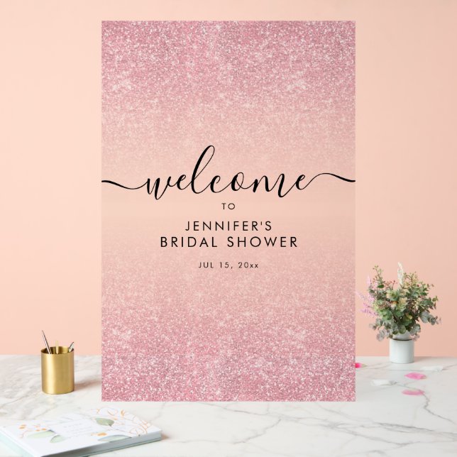 Modern Glitter Bridal Shower Welcome ROSE GOLD Acrylic Sign (Wedding)