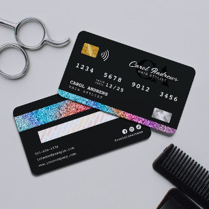 Modern Glitter Credit Card Initials Hair Stylist