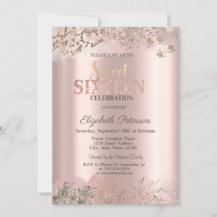 Modern Glitter Diamonds Rose Gold  Sweet 16  Invitation