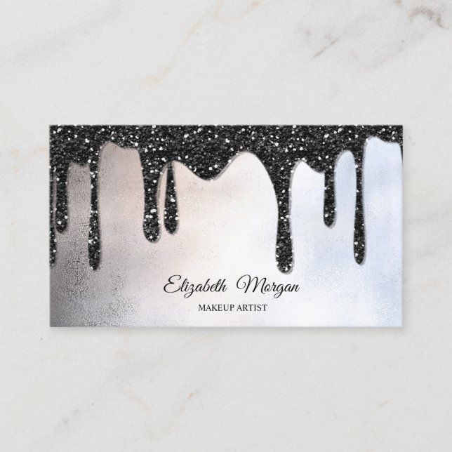 Modern Glitter Drips Elegant Professional Business Card (Front)