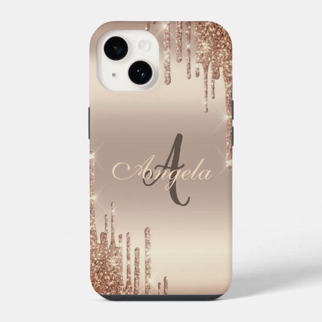 Modern Glitter Drips,Monogram Cooper iPhone Case (Back)