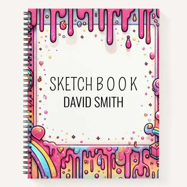 Modern glitter drips of rainbow pink name Notebook (Front)