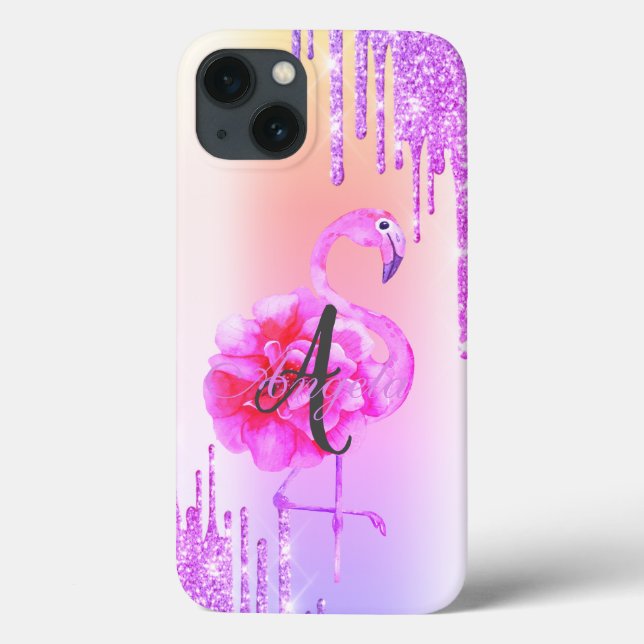 Modern Glitter Drips,Ombre,Monogram,Flamingo Case-Mate iPhone Case (Back)