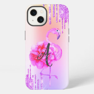 Modern Glitter Drips,Ombre,Monogram,Flamingo iPhone 13 Case