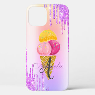 Modern Glitter Drips,Ombre,Monogram Ice Cream Case-Mate iPhone Case