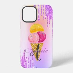 Modern Glitter Drips,Ombre,Monogram Ice Cream iPhone 12 Case