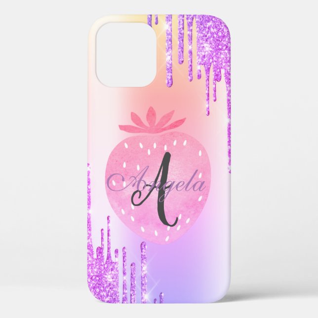 Modern Glitter Drips,Ombre,Monogram Strawberry Case-Mate iPhone Case (Back)