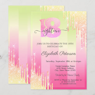 Modern Glitter Drips Ombre Stripes 18th Birthday  Invitation