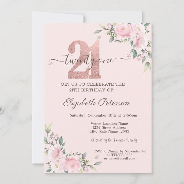 Modern Glitter Drips Rose Gold 21th Birthday   Inv Invitation (Front)