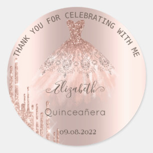 Modern Glitter Drips Rose Gold  Dress Quinceañera Classic Round Sticker