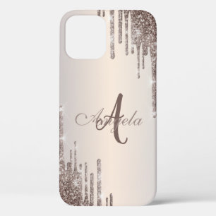 Modern Glitter Drips Rose Gold,Monogram Case-Mate iPhone 12 Case