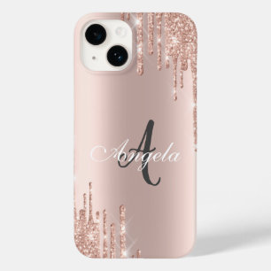 Modern Glitter Drips Rose Gold,Monogram Case-Mate iPhone 14 Case