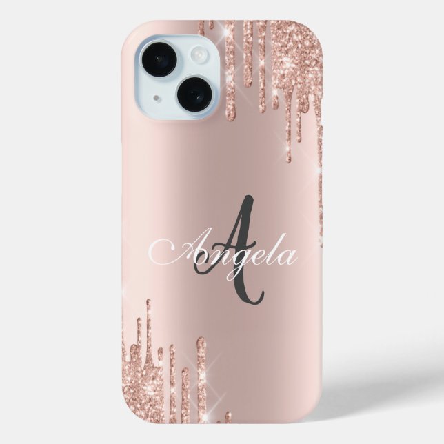 Modern Glitter Drips Rose Gold,Monogram Case-Mate iPhone Case (Back)