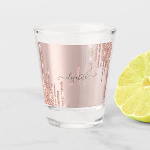 Modern Glitter Drips Rose Gold Monogram   Shot Glass