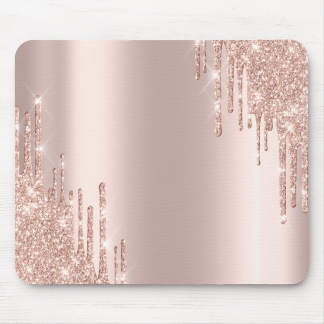 Modern Glitter Drips Rose Gold Mouse Mat (Front)