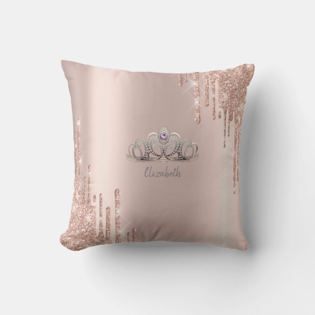 Modern Glitter Drips Rose Gold Tiara  Cushion (Front)