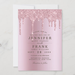 Modern Glitter Drips Rose Gold Wedding Invitation