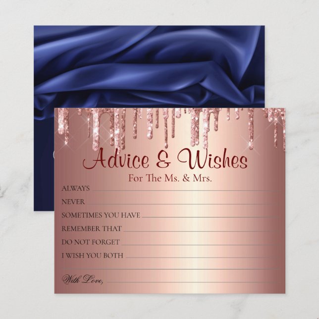 Modern Glitter Drips Wedding Advice Wishes Cards (Front/Back)