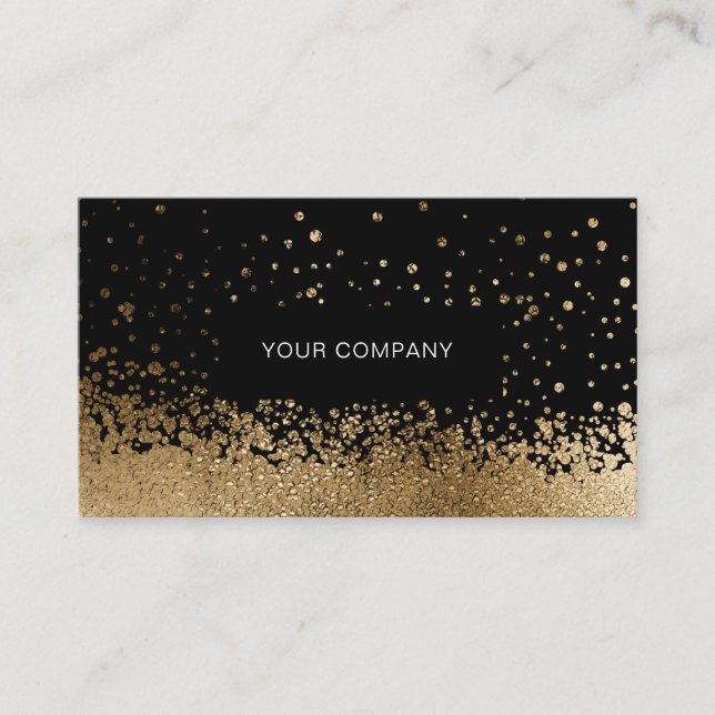 Modern Glitter Drop Gold Black Business Card (Front)