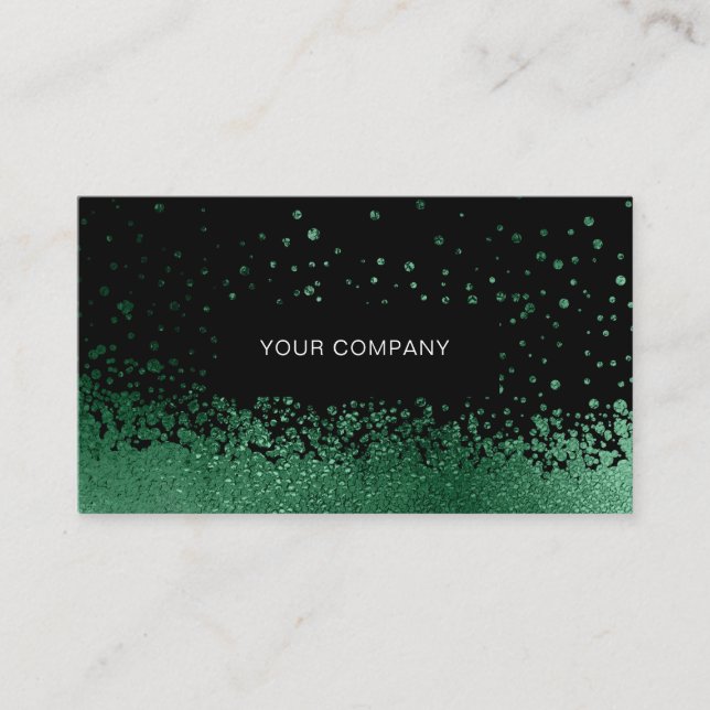 Modern Glitter Drop Green Black Business Card (Front)