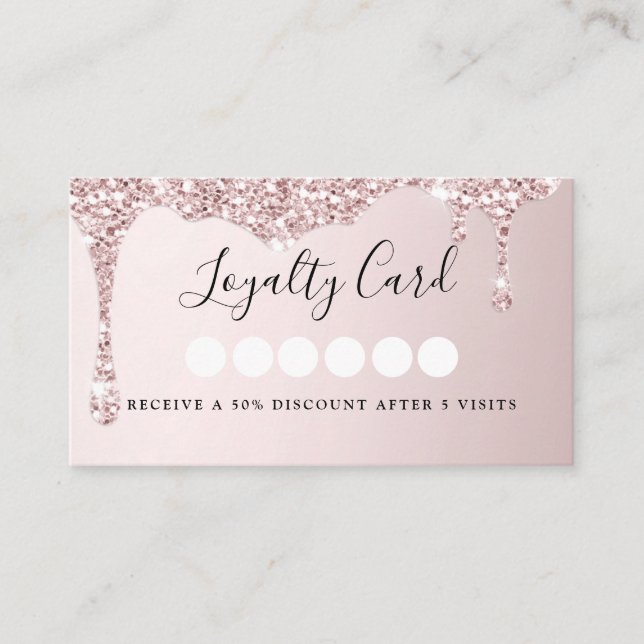 Modern Glitter Drop Salon & Spa  Loyalty Business  Card (Front)