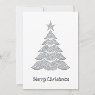 Modern Glitter Elegant Snow Christmas Pine Tree Holiday Card