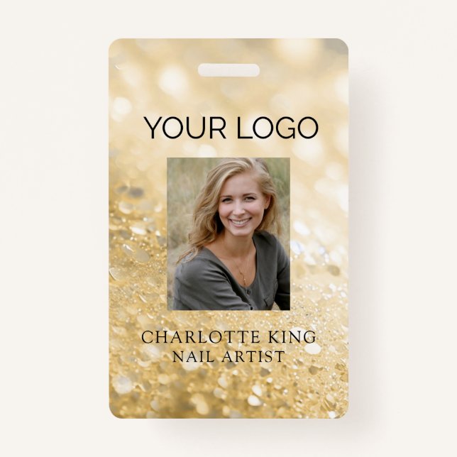 Modern Glitter Employee Photo ID Badge (Front)