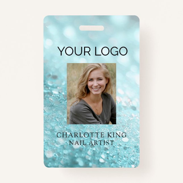 Modern Glitter Employee Photo ID Badge (Front)