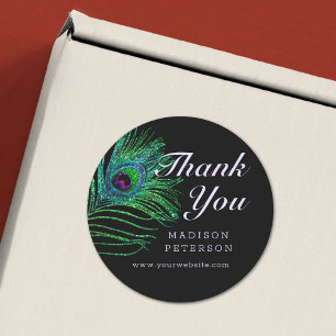 Modern Glitter Feather Boho Chic Thank You Classic Round Sticker