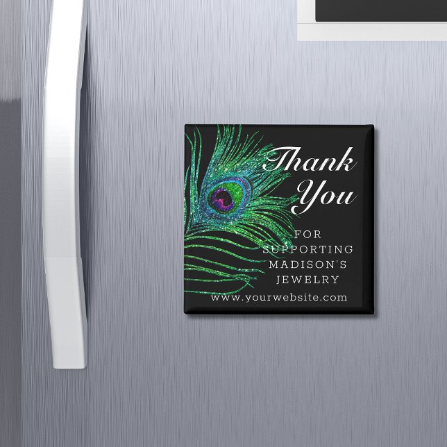 Modern Glitter Feather Boho Chic Thank You Magnet (Creator Uploaded)