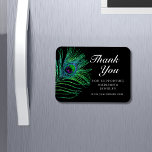 Modern Glitter Feather Boho Chic Thank You Magnet<br><div class="desc">Modern Glitter Feather Bho Chic Thank You Small Business Promotional Magnet features peacock feathers in green, blue and purple on a black background with the text "Thank You" in elegant modern calligraphy white script. All text and background colours are customisable. Personalise by editing the text in the text box provided....</div>