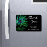 Modern Glitter Feather Boho Chic Thank You Magnet<br><div class="desc">Modern Glitter Feather Bho Chic Thank You Small Business Promotional Magnet features peacock feathers in green, blue and purple on a black background with the text "Thank You" in elegant modern calligraphy white script. All text and background colours are customisable. Personalise by editing the text in the text box provided....</div>