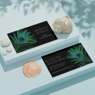 Modern Glitter Feather Event Coordinator Planner B Business Card