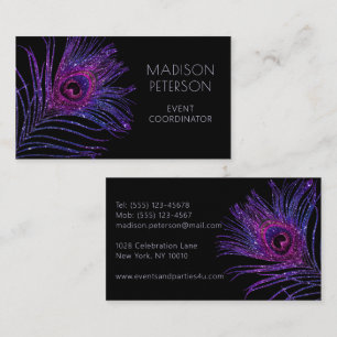 Modern Glitter Feather Event Coordinator Planner Business Card