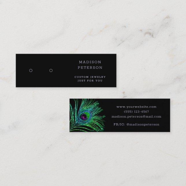 Modern Glitter Feather Jewellery Earring Display Mini Business Card (Front/Back)