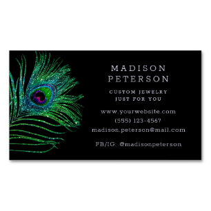 Modern Glitter Feather Jewellery Stylist Hairdress Magnetic Business Card