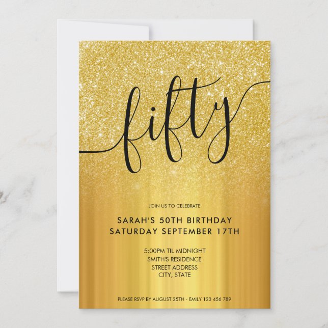 Modern Glitter Gold 50th Birthday Invitation (Front)