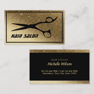 Modern Glitter Gold Background Hair Beauty Salon Business Card