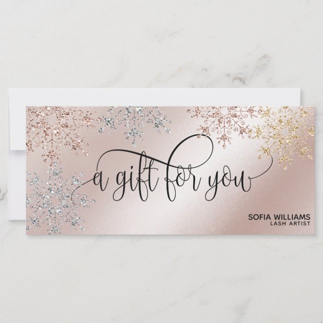 Modern Glitter Gold Certificate Gift Card Snow (Front)