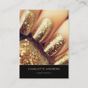 Modern Glitter Gold Marble Salon Nail Business Card
