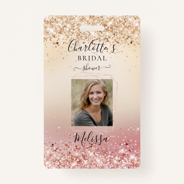 Modern Glitter Gold-Rosegold (Imitate)  Badge ID Badge (Front)