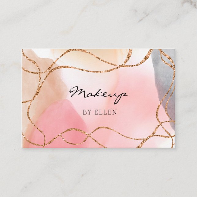Modern Glitter Gold Watercolor Salon Business Card (Front)