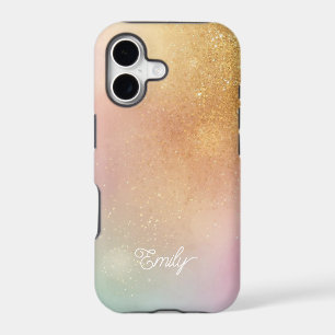 Modern Glitter Holographic Gold with Name