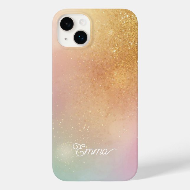 Modern Glitter Holographic Gold with Name Case-Mate iPhone Case (Back)
